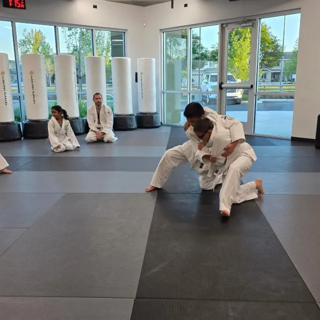 Children practicing a supervised judo grappling technique on padded mats at Scholars Academy in Brentwood, CA Children practicing a supervised judo grappling technique on padded mats at Scholars Academy in Brentwood, CA